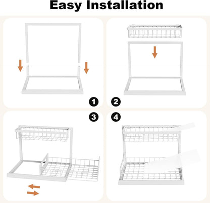 Under Sink Organizer, L-Shaped 2 Tier Pull Out Cabinet Organizer