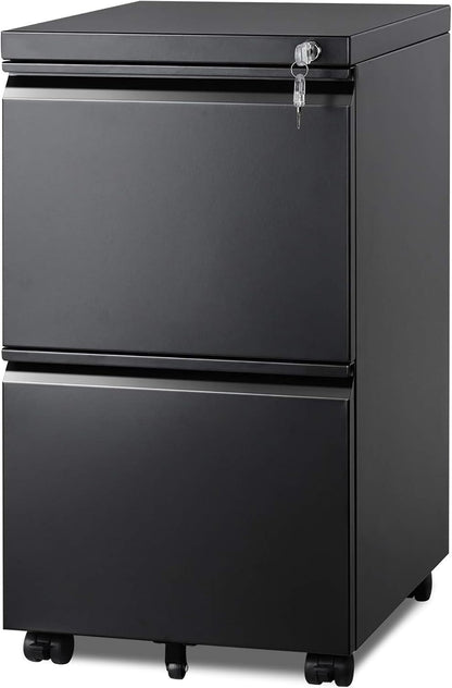 3 Drawer Mobile File Cabinet with Lock, Under Desk Metal Filing Cabinet for Home Office/Legal/Letter/A4 File, Fully Assembled Except Wheels, Black