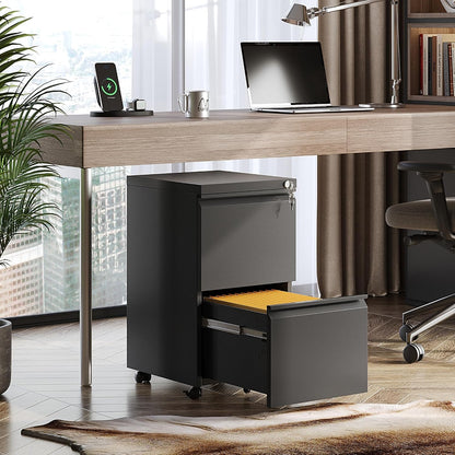3 Drawer Mobile File Cabinet with Lock, Under Desk Metal Filing Cabinet for Home Office/Legal/Letter/A4 File, Fully Assembled Except Wheels, Black