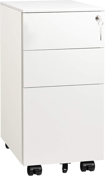 3 Drawer Mobile File Cabinet with Lock, Under Desk Metal Filing Cabinet for Home Office/Legal/Letter/A4 File, Fully Assembled Except Wheels, Black