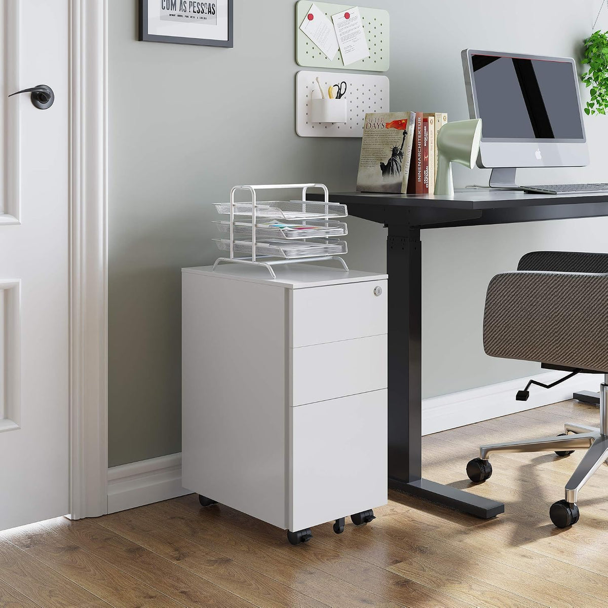 3 Drawer Mobile File Cabinet with Lock, Under Desk Metal Filing Cabinet for Home Office/Legal/Letter/A4 File, Fully Assembled Except Wheels, Black
