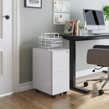 3 Drawer Mobile File Cabinet with Lock, Under Desk Metal Filing Cabinet for Home Office/Legal/Letter/A4 File, Fully Assembled Except Wheels, Black
