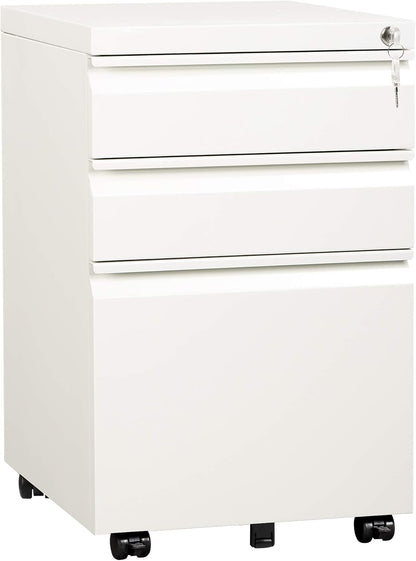 3 Drawer Mobile File Cabinet with Lock, Under Desk Metal Filing Cabinet for Home Office/Legal/Letter/A4 File, Fully Assembled Except Wheels, Black