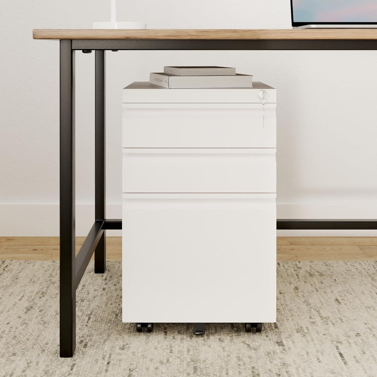 3 Drawer Mobile File Cabinet with Lock, Under Desk Metal Filing Cabinet for Home Office/Legal/Letter/A4 File, Fully Assembled Except Wheels, Black