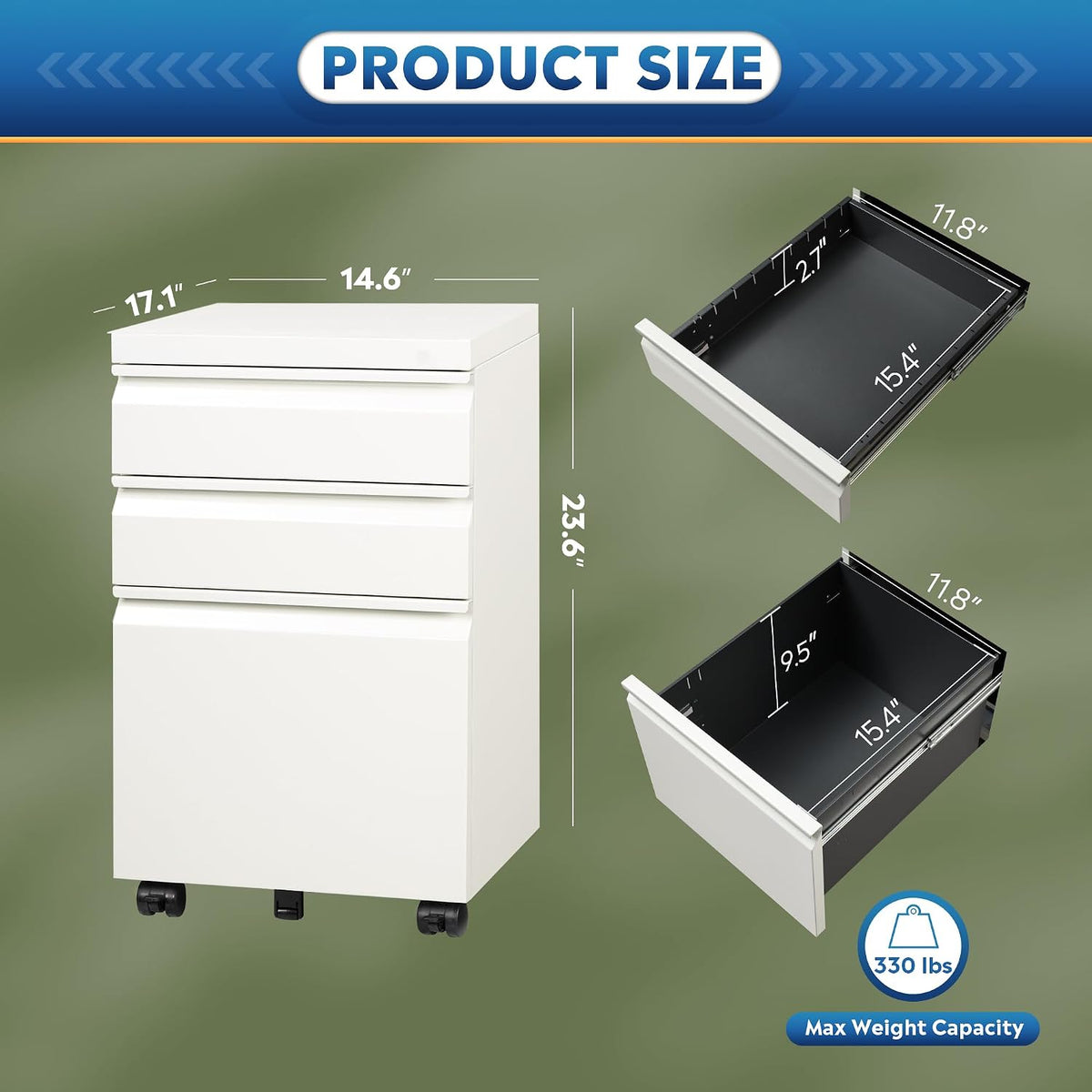 3 Drawer Mobile File Cabinet with Lock, Under Desk Metal Filing Cabinet for Home Office/Legal/Letter/A4 File, Fully Assembled Except Wheels, Black