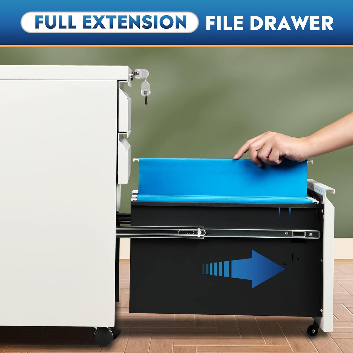 3 Drawer Mobile File Cabinet with Lock, Under Desk Metal Filing Cabinet for Home Office/Legal/Letter/A4 File, Fully Assembled Except Wheels, Black