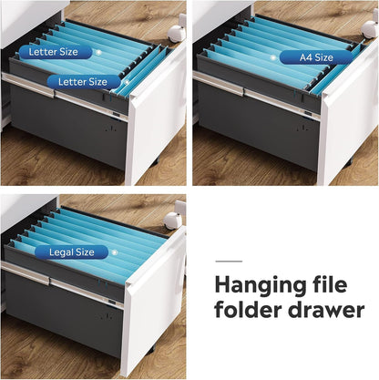 3 Drawer Mobile File Cabinet with Lock, Under Desk Metal Filing Cabinet for Home Office/Legal/Letter/A4 File, Fully Assembled Except Wheels, Black
