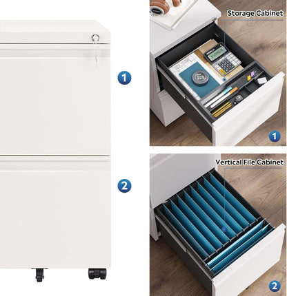 3 Drawer Mobile File Cabinet with Lock, Under Desk Metal Filing Cabinet for Home Office/Legal/Letter/A4 File, Fully Assembled Except Wheels, Black