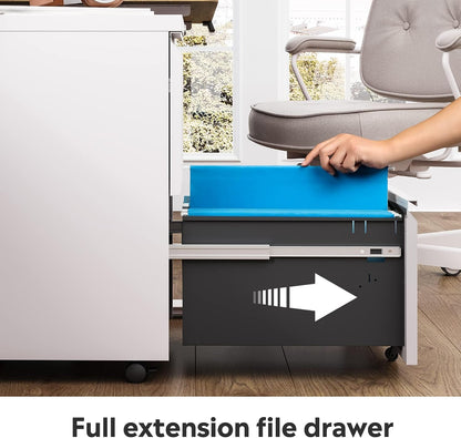 3 Drawer Mobile File Cabinet with Lock, Under Desk Metal Filing Cabinet for Home Office/Legal/Letter/A4 File, Fully Assembled Except Wheels, Black
