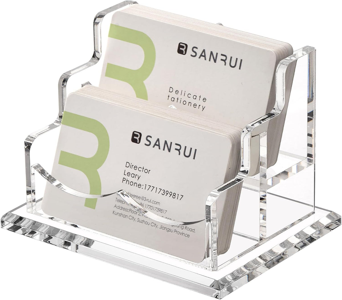 Acrylic Business Card Holder for Desk, Clear Horizontal 2Slots