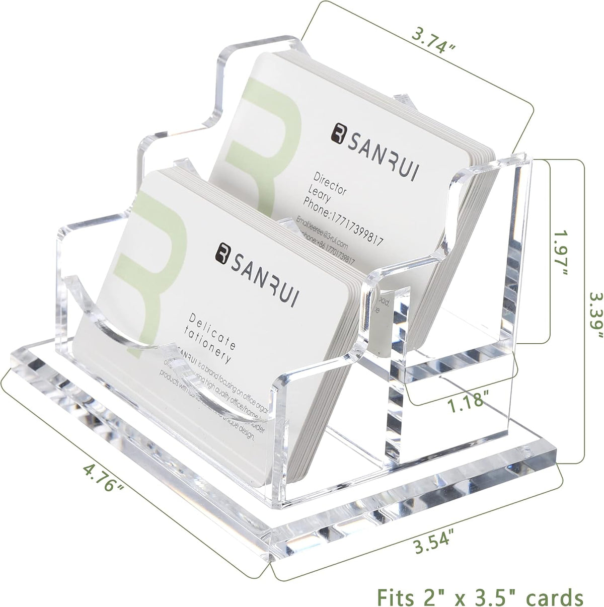 Acrylic Business Card Holder for Desk, Clear Horizontal 2Slots
