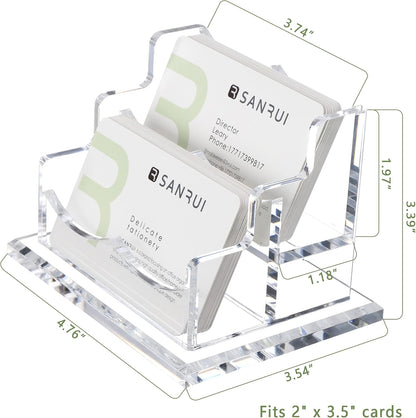 Acrylic Business Card Holder for Desk, Clear Horizontal 2Slots