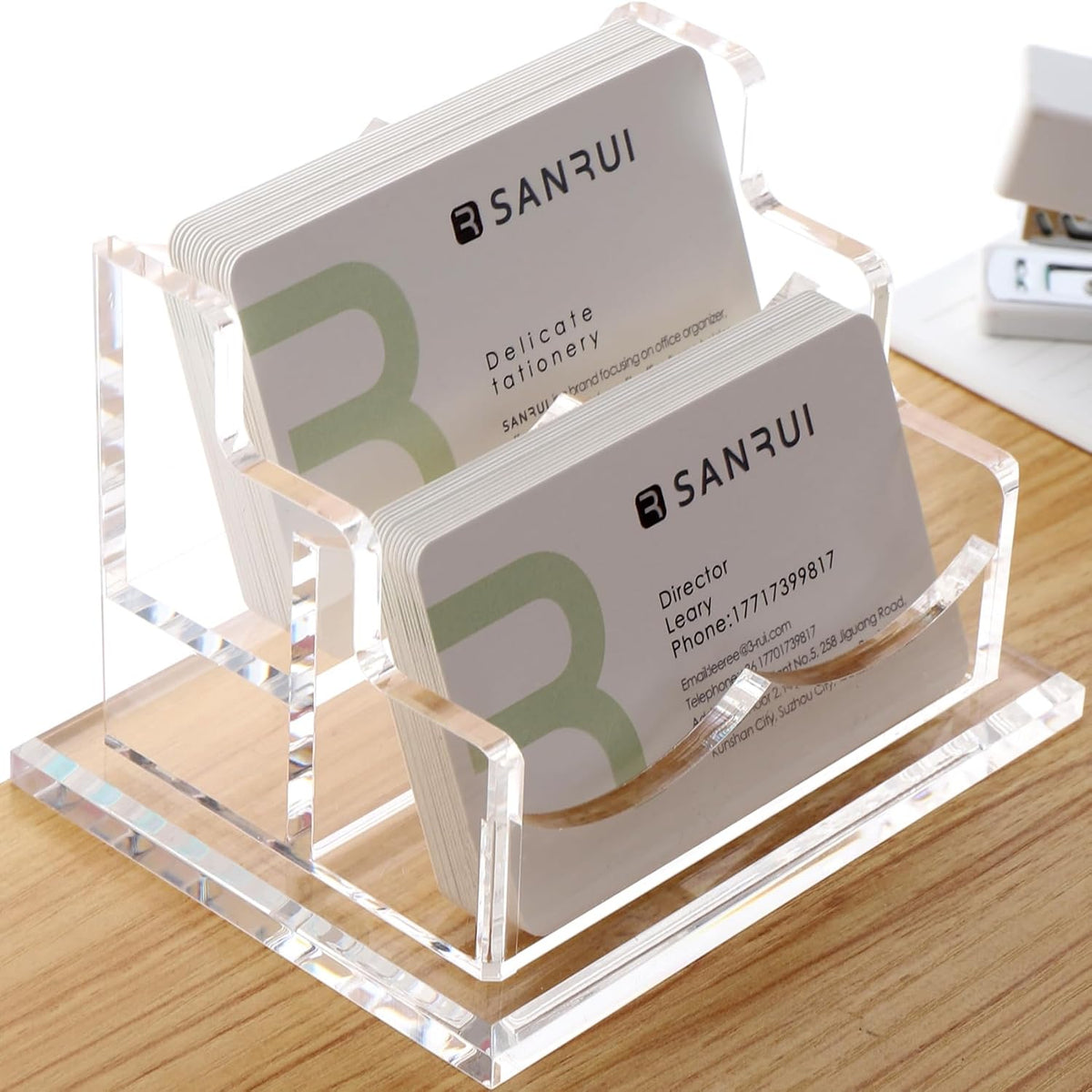 Acrylic Business Card Holder for Desk, Clear Horizontal 2Slots