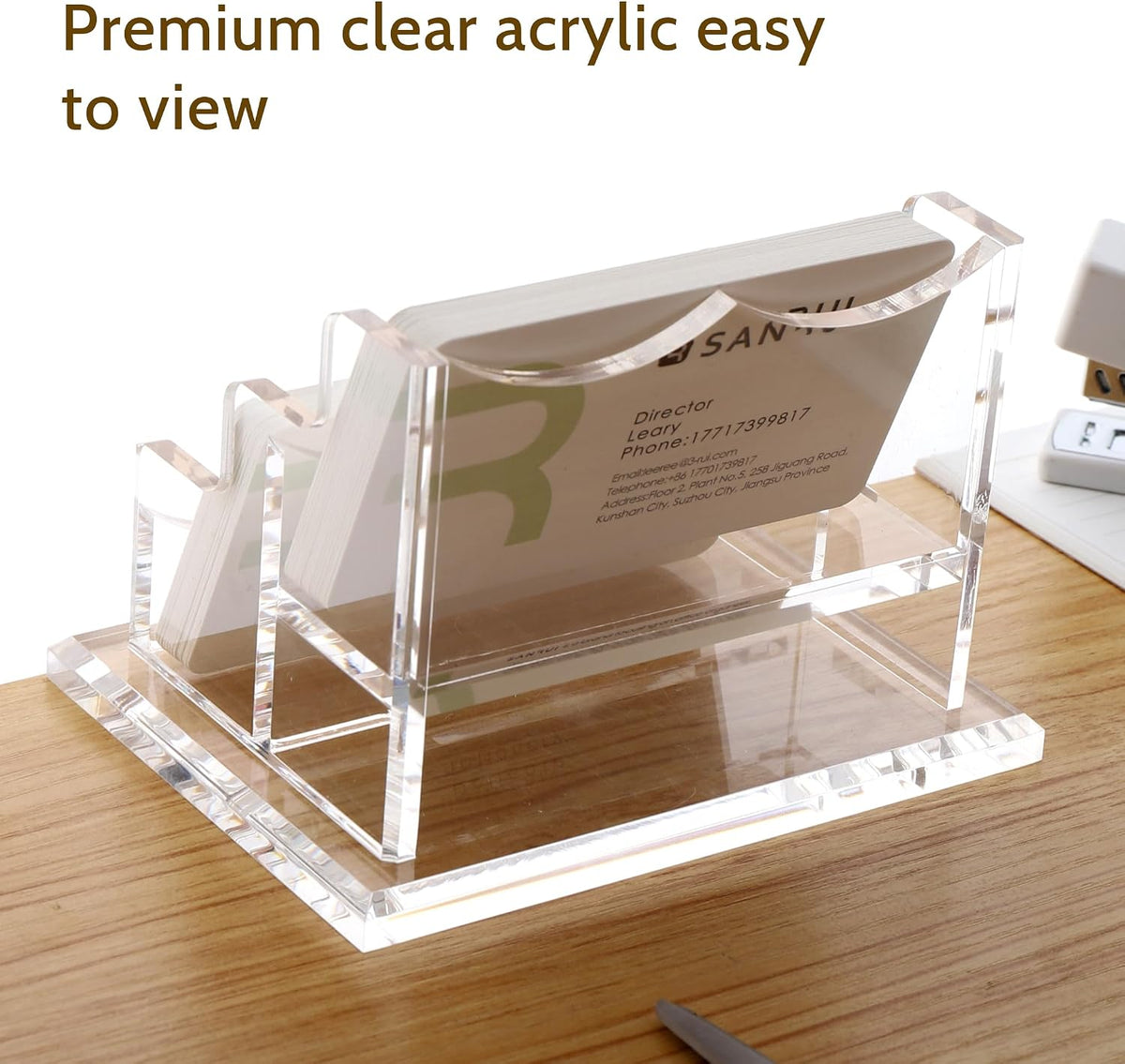 Acrylic Business Card Holder for Desk, Clear Horizontal 2Slots