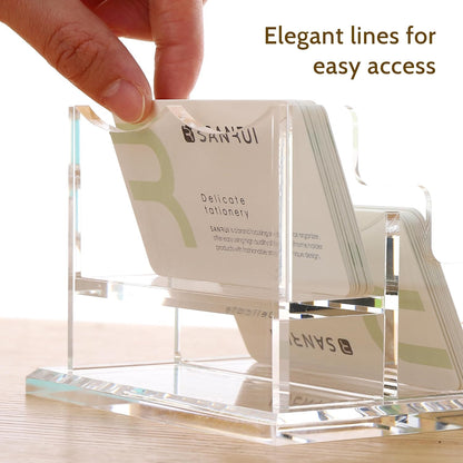 Acrylic Business Card Holder for Desk, Clear Horizontal 2Slots