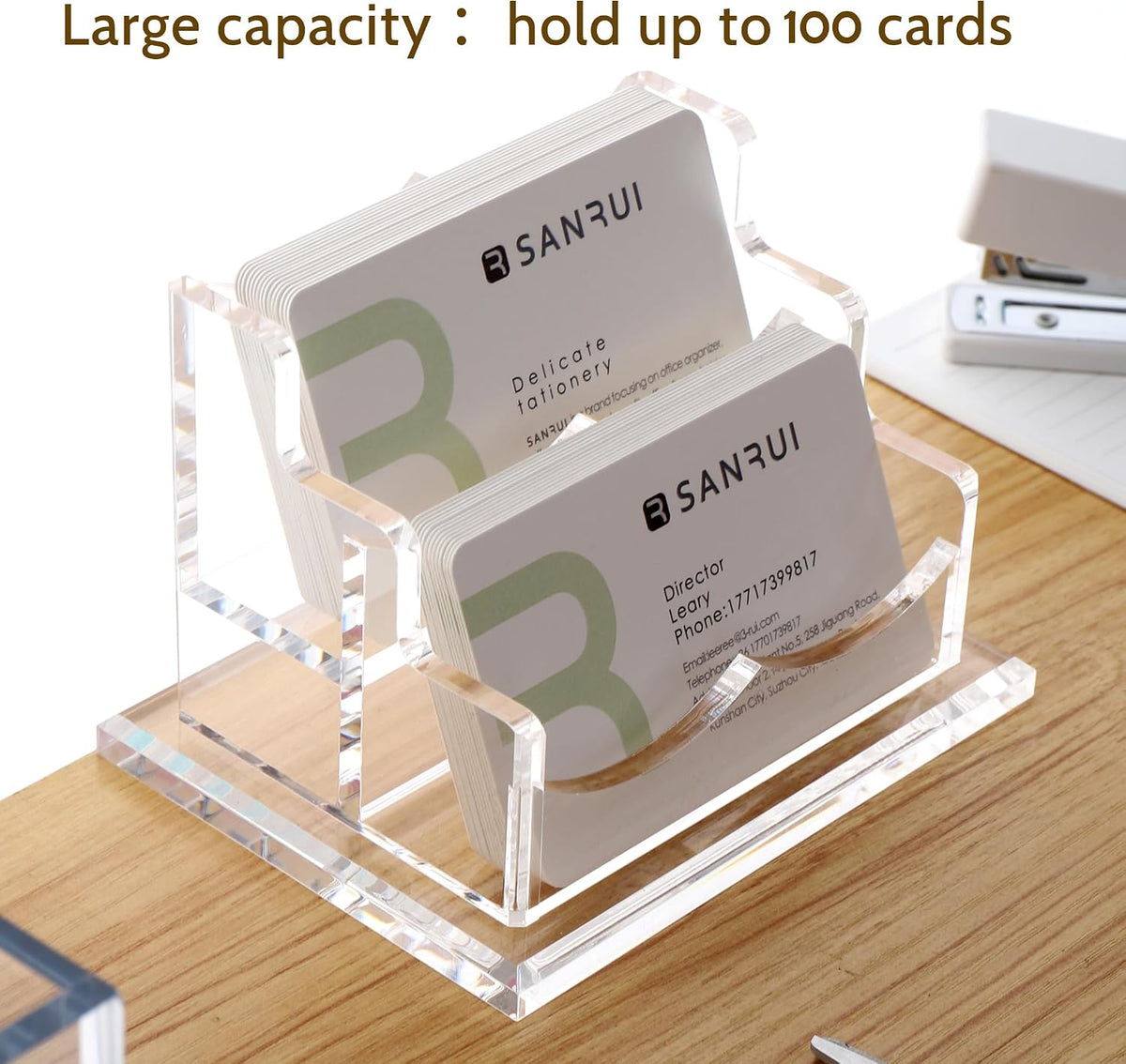 Acrylic Business Card Holder for Desk, Clear Horizontal 2Slots