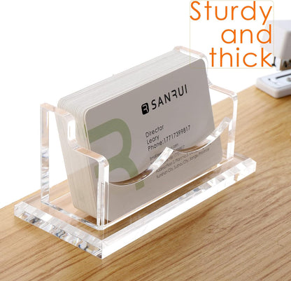 Acrylic Business Card Holder for Desk, Clear Horizontal 2Slots
