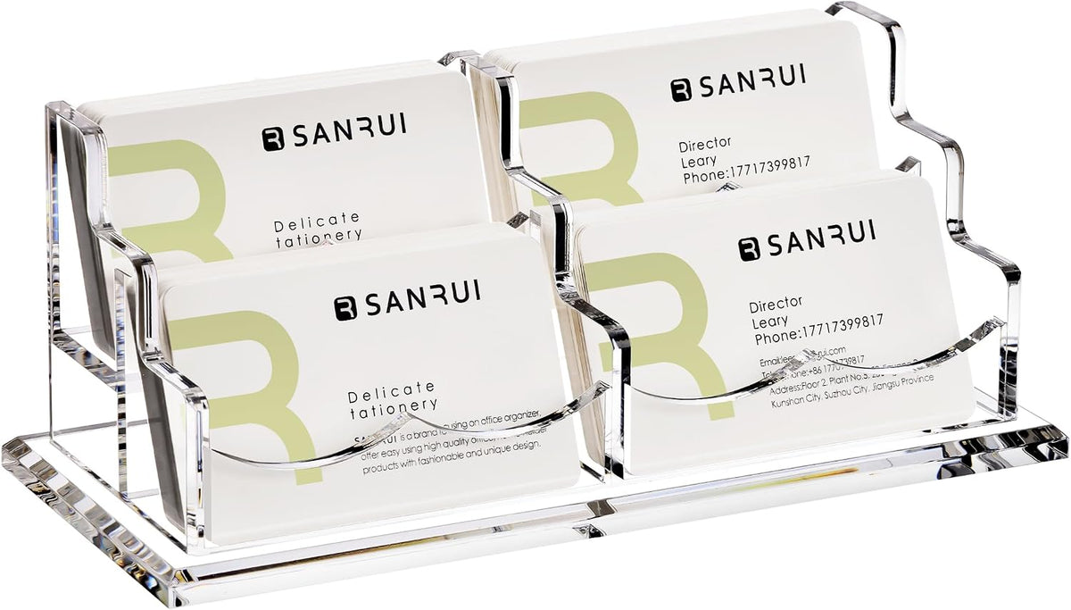 Acrylic Business Card Holder for Desk, Clear Horizontal 2Slots
