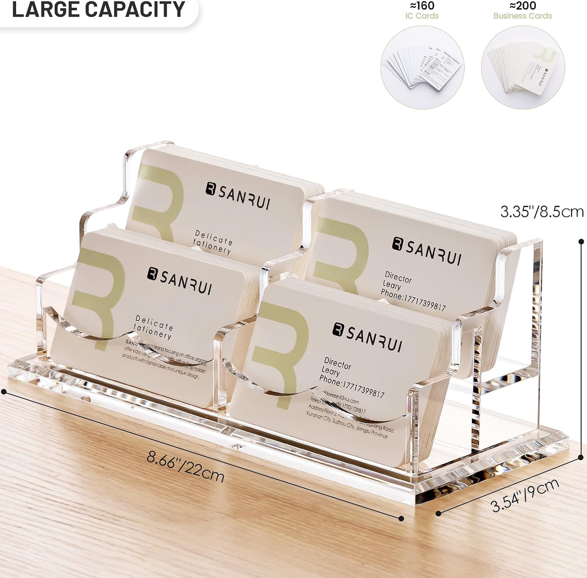 Acrylic Business Card Holder for Desk, Clear Horizontal 2Slots