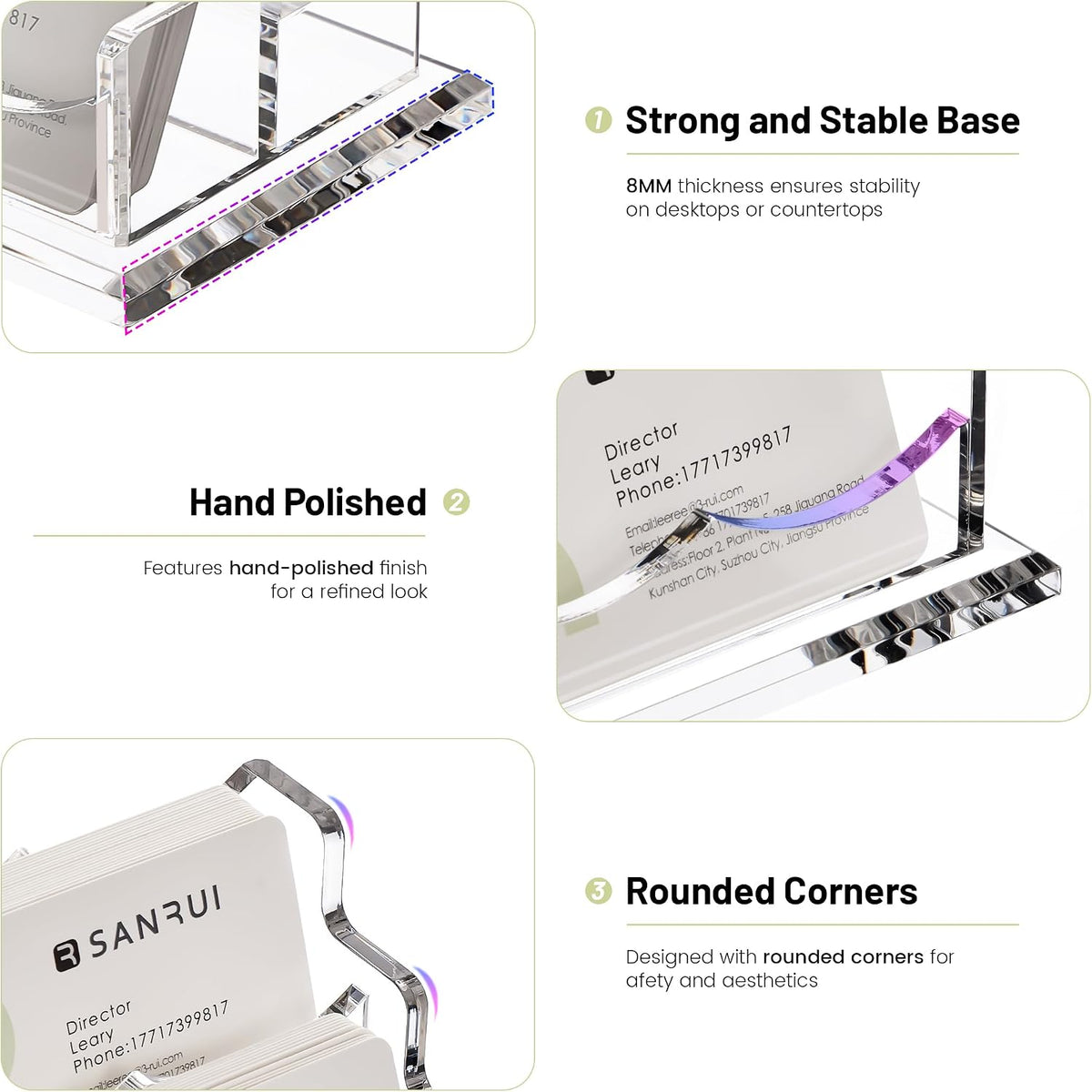 Acrylic Business Card Holder for Desk, Clear Horizontal 2Slots