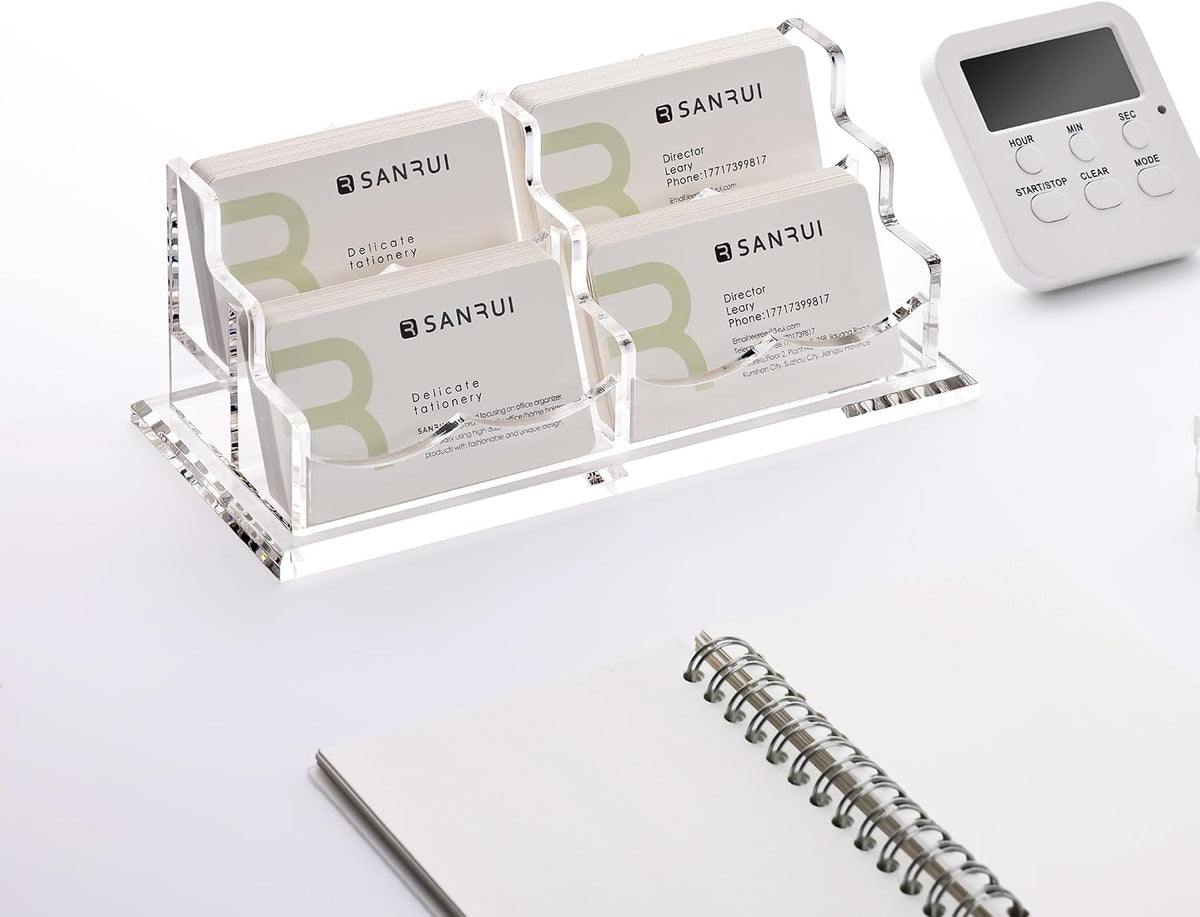 Acrylic Business Card Holder for Desk, Clear Horizontal 2Slots