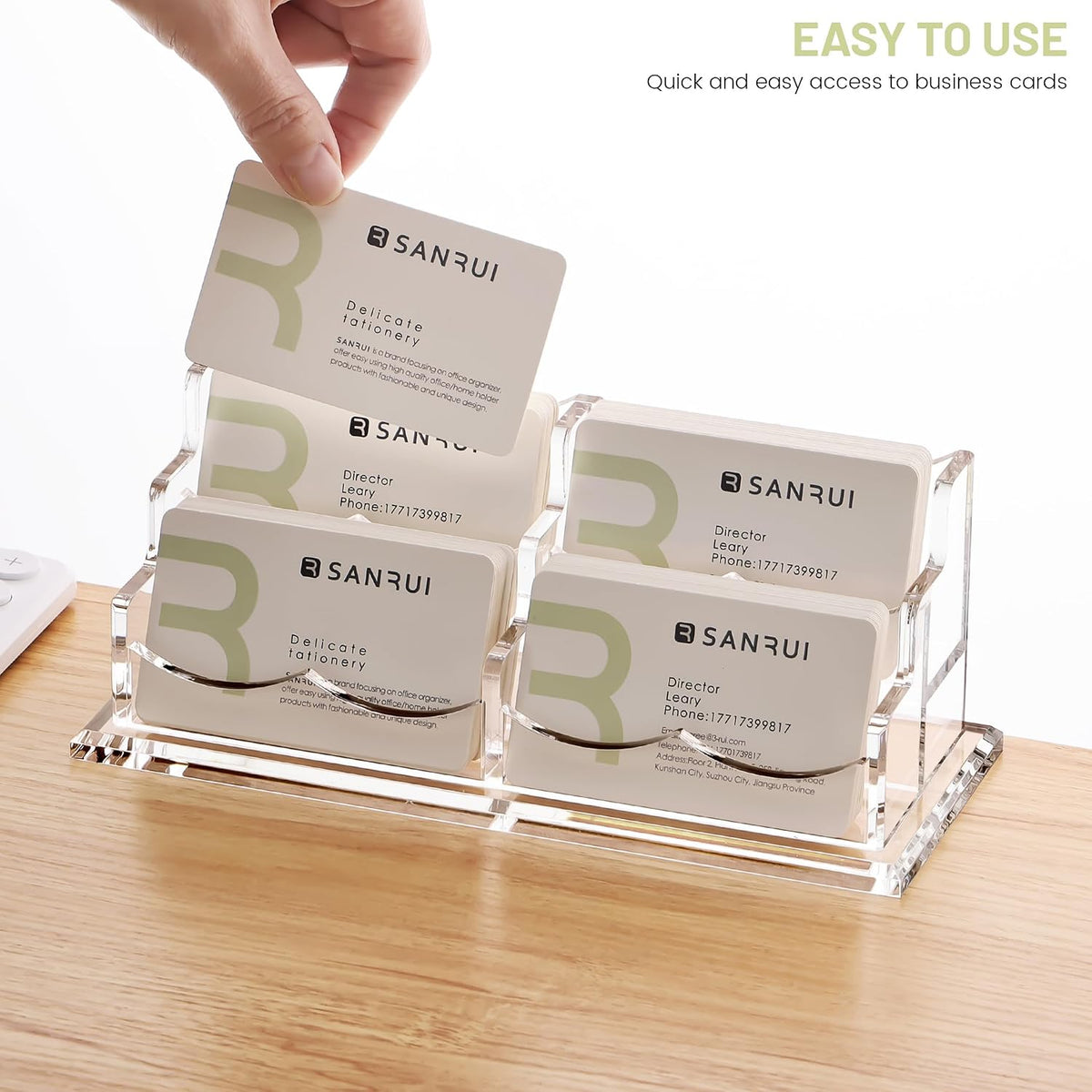 Acrylic Business Card Holder for Desk, Clear Horizontal 2Slots