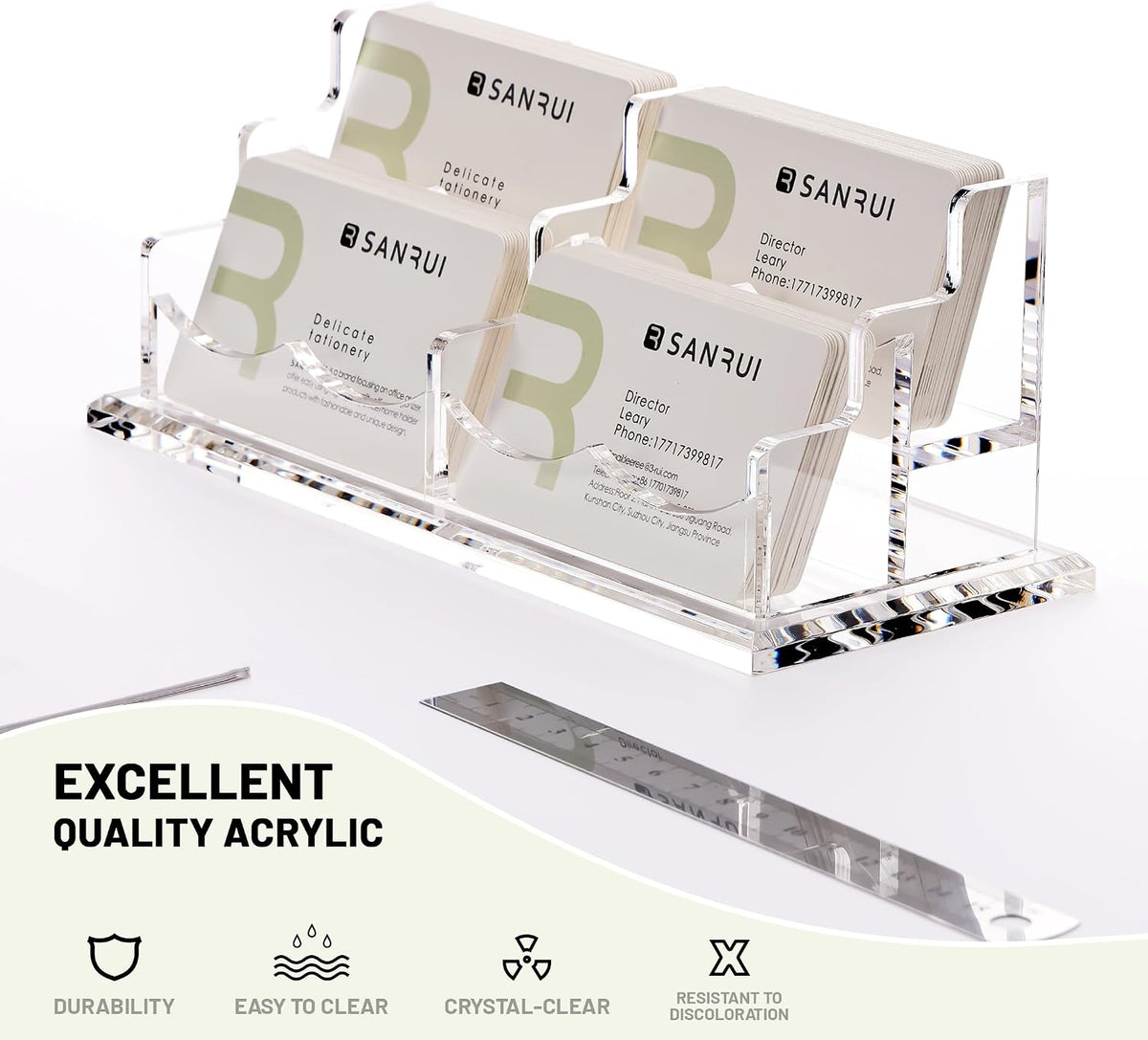 Acrylic Business Card Holder for Desk, Clear Horizontal 2Slots
