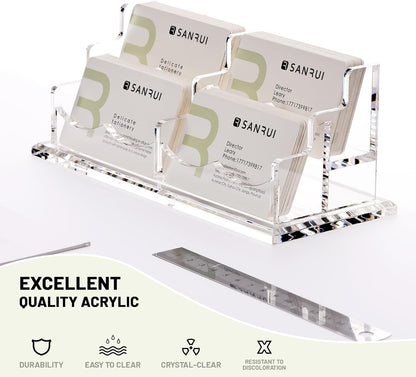 Acrylic Business Card Holder for Desk, Clear Horizontal 2Slots