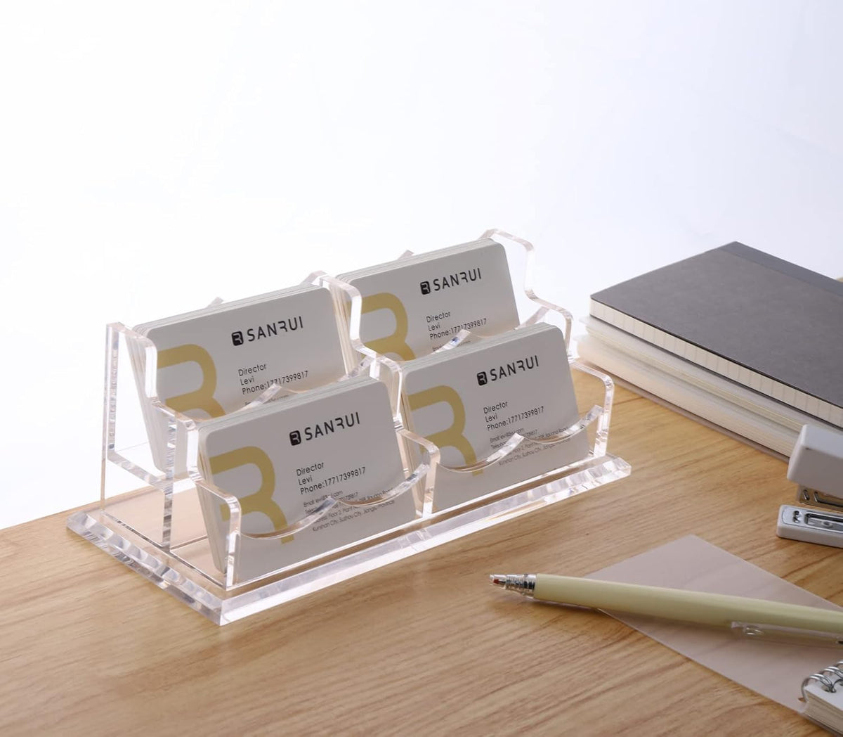 Acrylic Business Card Holder for Desk, Clear Horizontal 2Slots