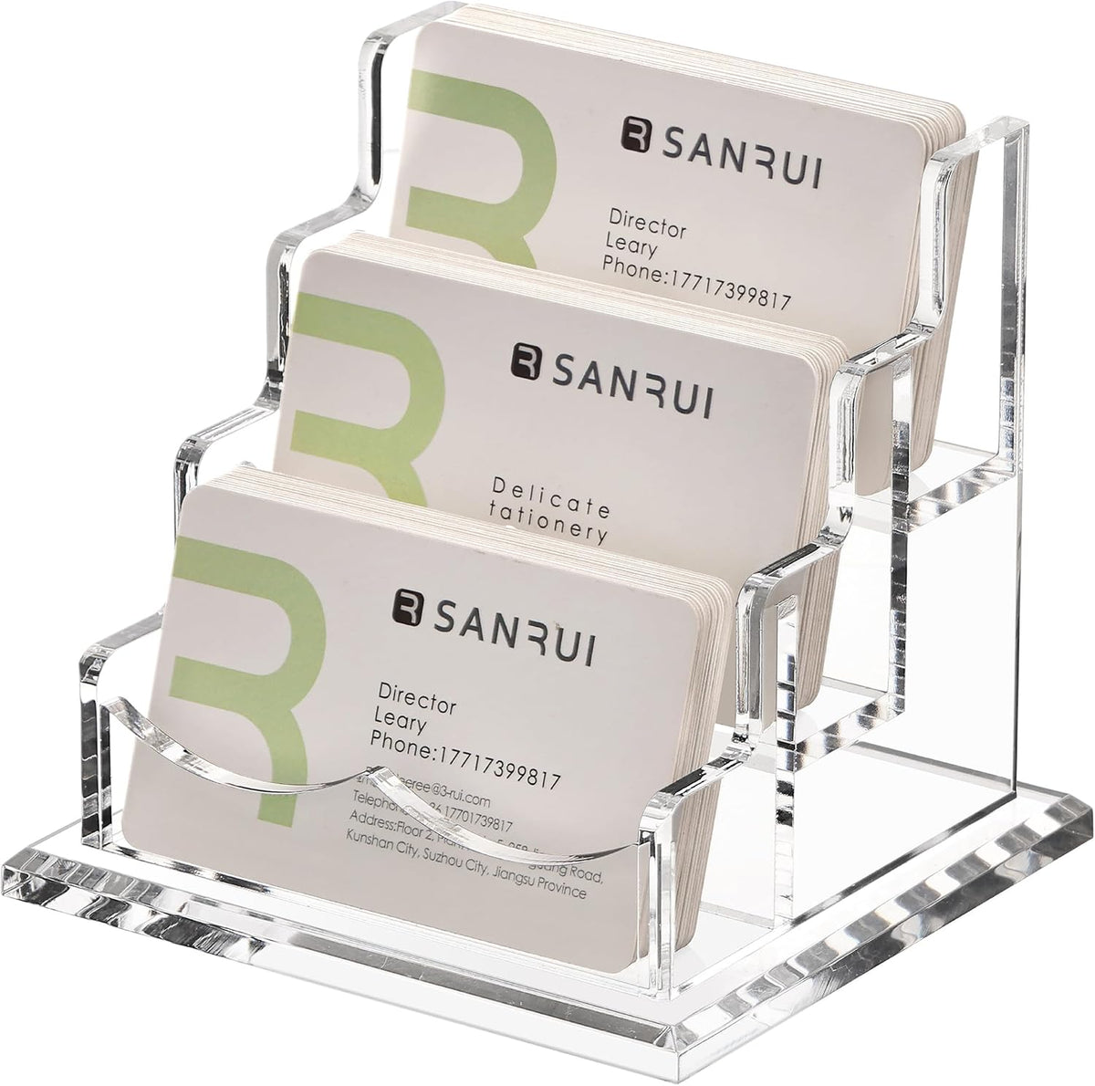 Acrylic Business Card Holder for Desk, Clear Horizontal 2Slots