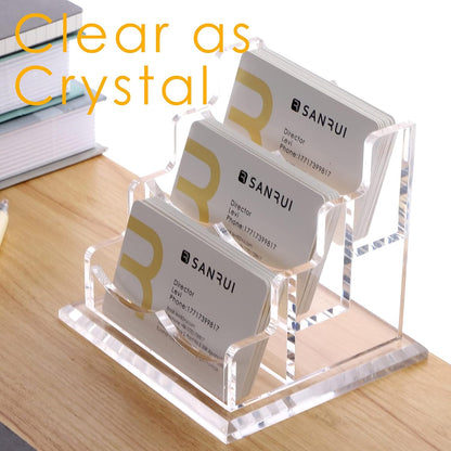 Acrylic Business Card Holder for Desk, Clear Horizontal 2Slots