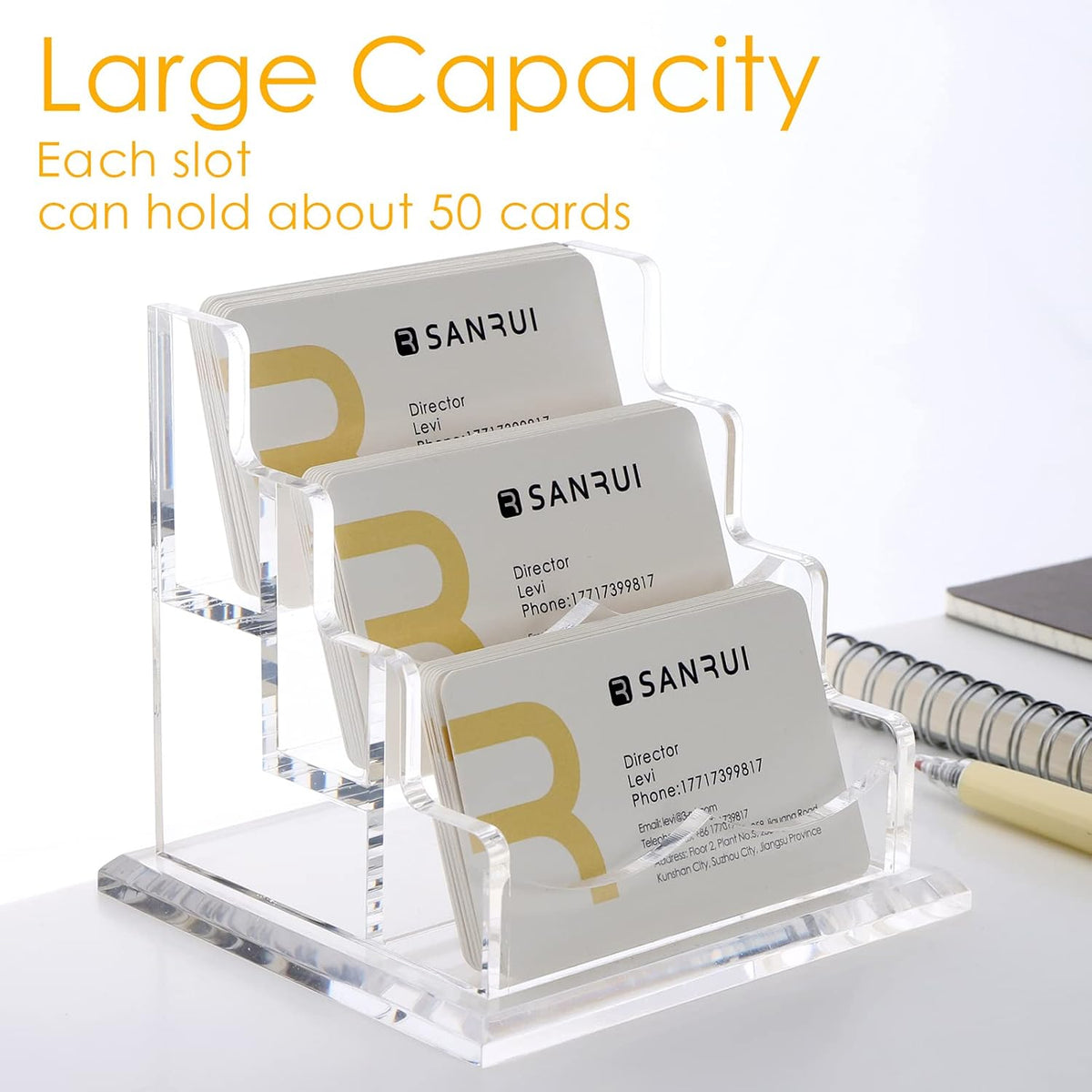 Acrylic Business Card Holder for Desk, Clear Horizontal 2Slots