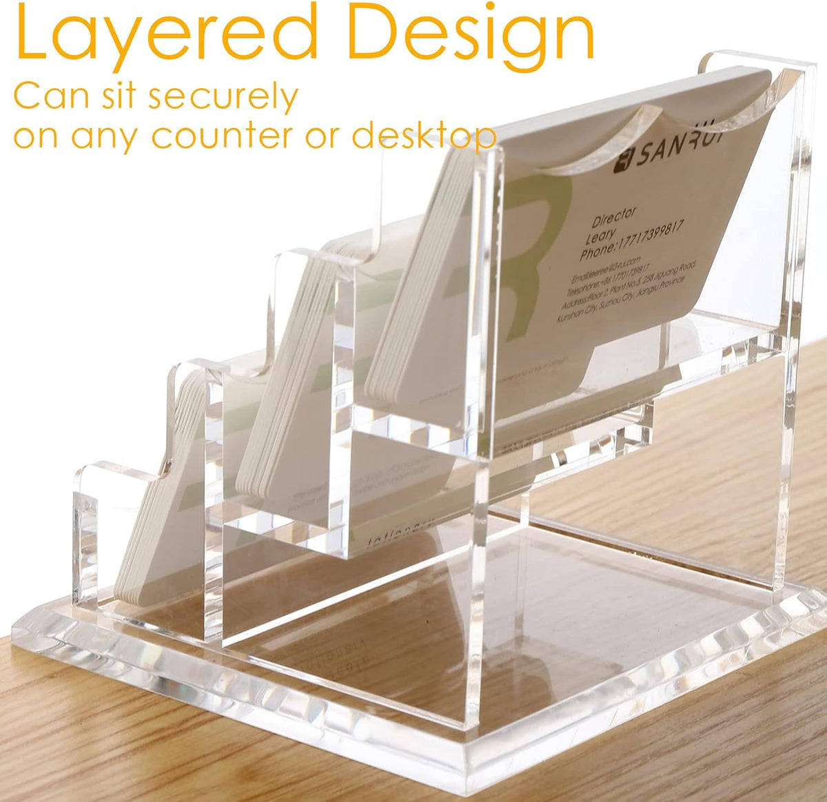 Acrylic Business Card Holder for Desk, Clear Horizontal 2Slots