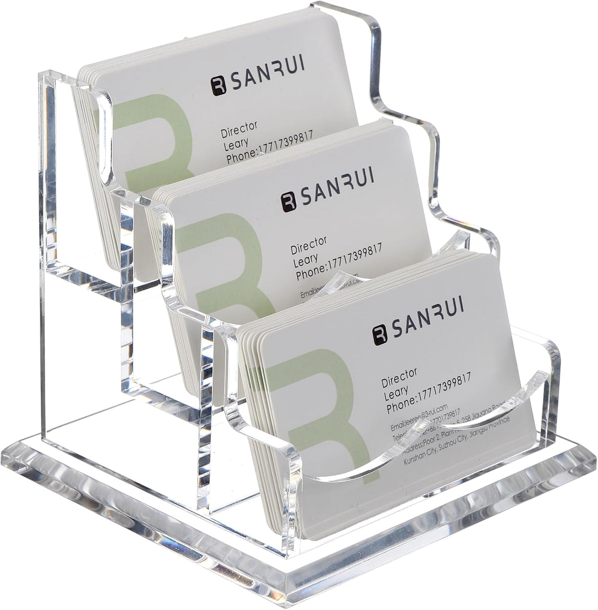 Acrylic Business Card Holder for Desk, Clear Horizontal 2Slots