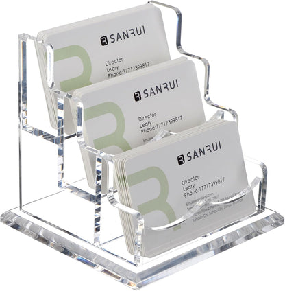 Acrylic Business Card Holder for Desk, Clear Horizontal 2Slots