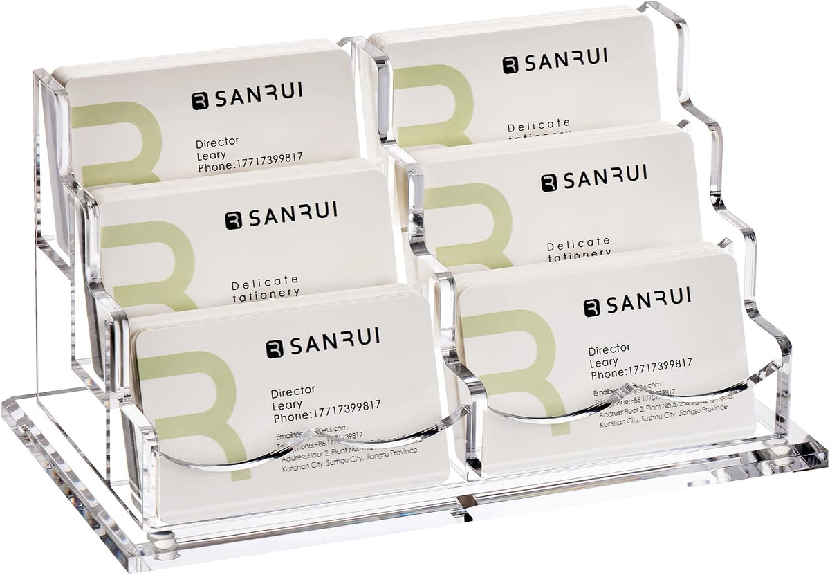 Acrylic Business Card Holder for Desk, Clear Horizontal 2Slots