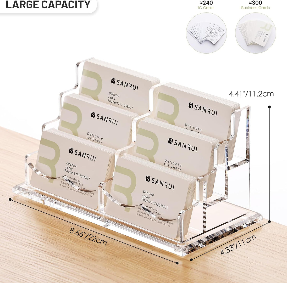 Acrylic Business Card Holder for Desk, Clear Horizontal 2Slots