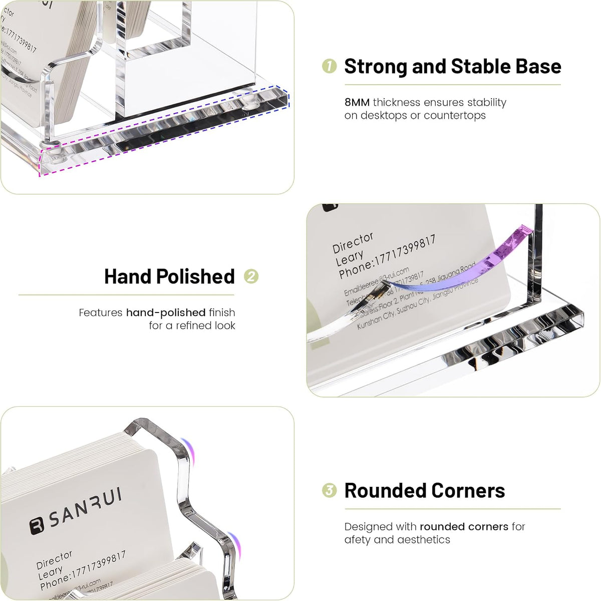 Acrylic Business Card Holder for Desk, Clear Horizontal 2Slots