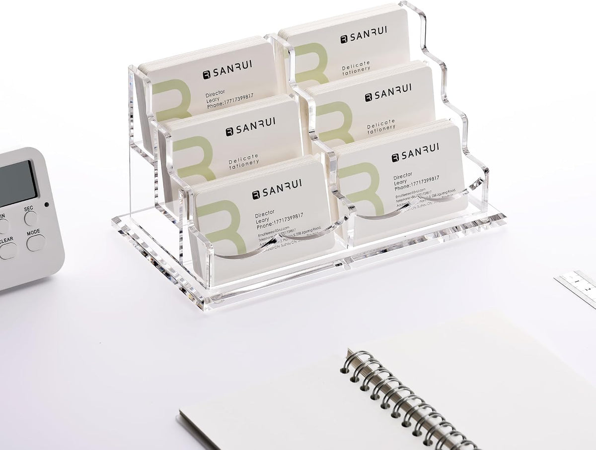 Acrylic Business Card Holder for Desk, Clear Horizontal 2Slots