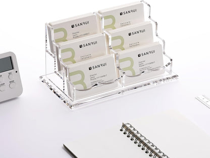 Acrylic Business Card Holder for Desk, Clear Horizontal 2Slots