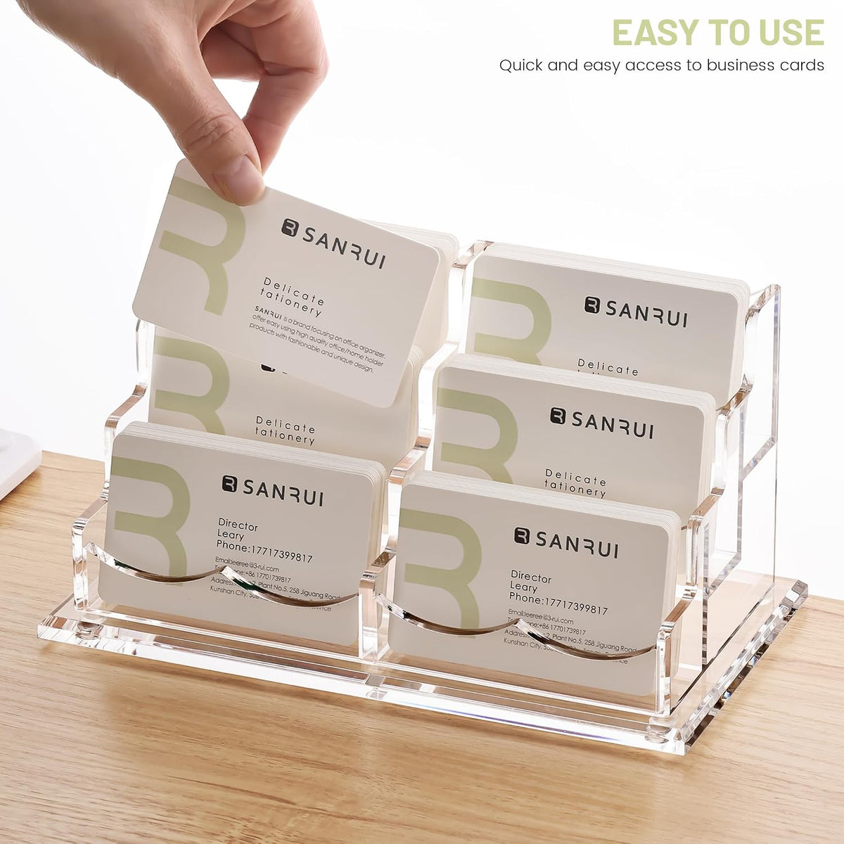 Acrylic Business Card Holder for Desk, Clear Horizontal 2Slots