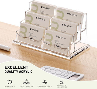 Acrylic Business Card Holder for Desk, Clear Horizontal 2Slots