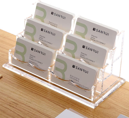 Acrylic Business Card Holder for Desk, Clear Horizontal 2Slots