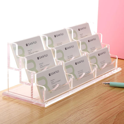 Acrylic Business Card Holder for Desk, Clear Horizontal 2Slots