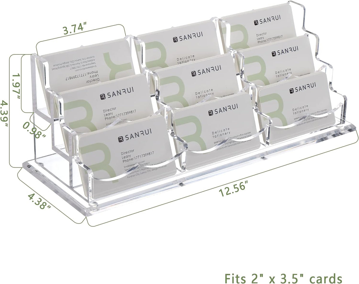 Acrylic Business Card Holder for Desk, Clear Horizontal 2Slots