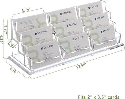 Acrylic Business Card Holder for Desk, Clear Horizontal 2Slots