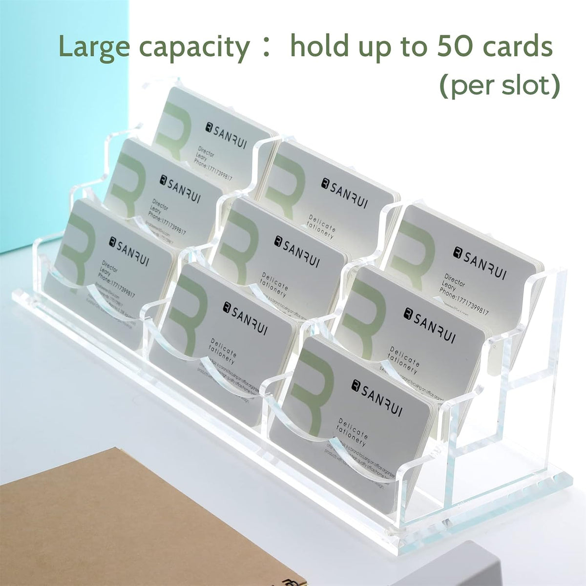 Acrylic Business Card Holder for Desk, Clear Horizontal 2Slots