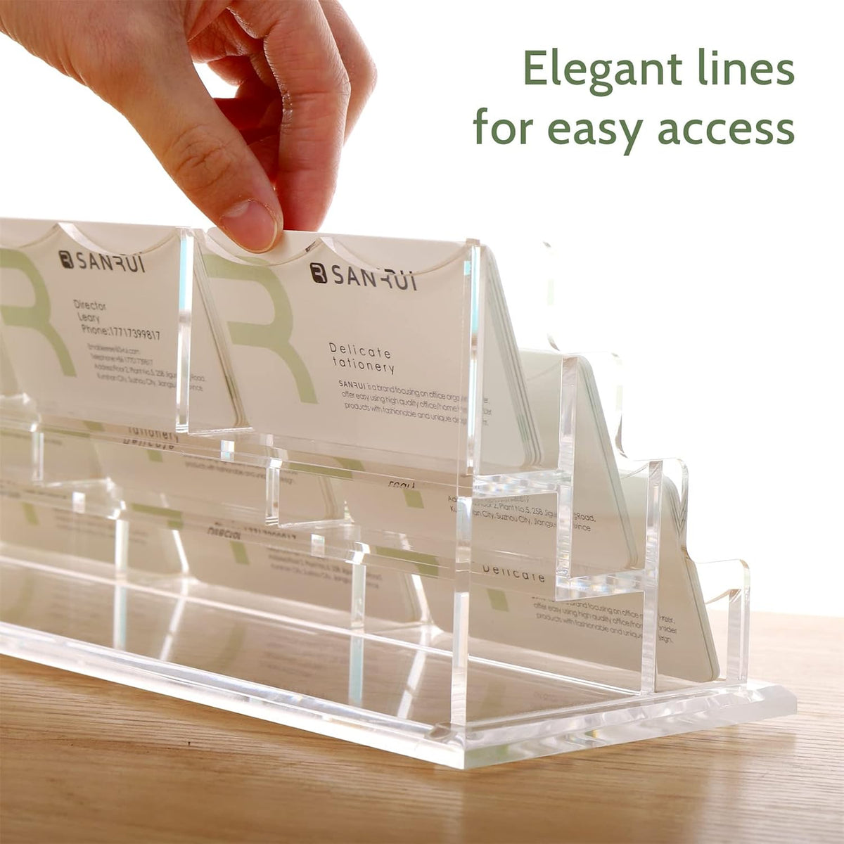 Acrylic Business Card Holder for Desk, Clear Horizontal 2Slots