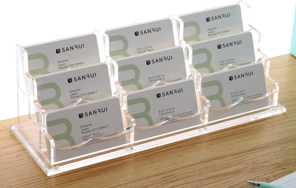 Acrylic Business Card Holder for Desk, Clear Horizontal 2Slots