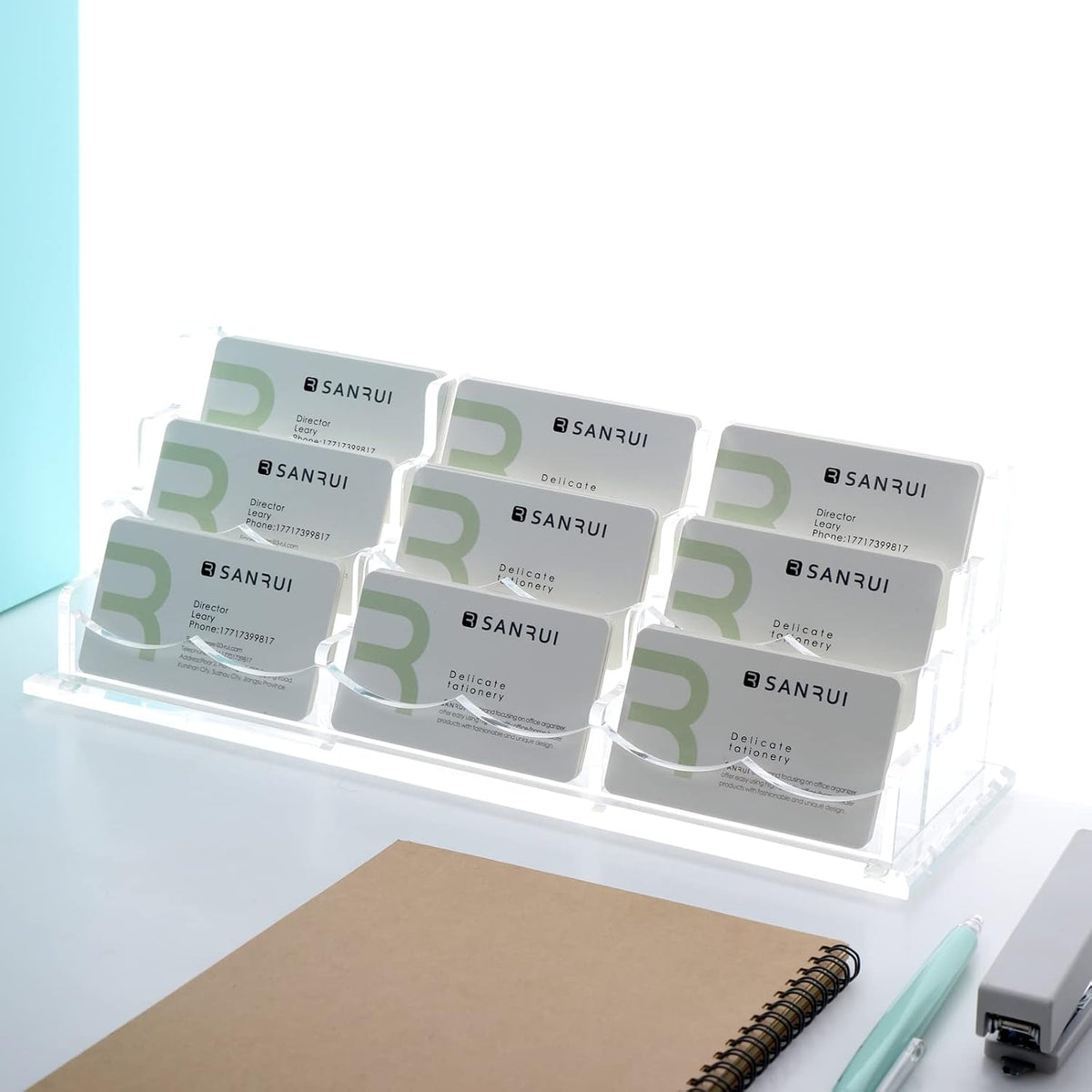 Acrylic Business Card Holder for Desk, Clear Horizontal 2Slots